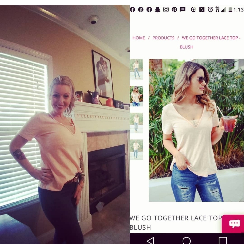 Beige shirt with kan-can jeans